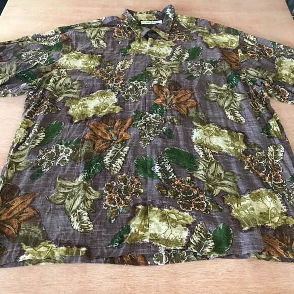 Tommy Bahama Hawaiian Shirt Men XXL Green Floral Button Up Pocket Short Sleeve - Picture 1 of 13